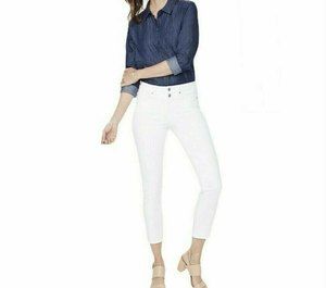NYDJ Sheri Slim Ankle Slit White Jeans Double Button Waistband Cropped Summer